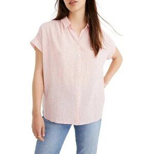 Madewell Pink and White Gingham Check Button-Up Short Sleeve Top Size Small